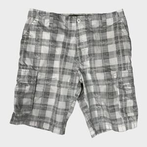 Plugg Mens Size 36 Gray White Plaid Cargo Shorts 100% Cotton